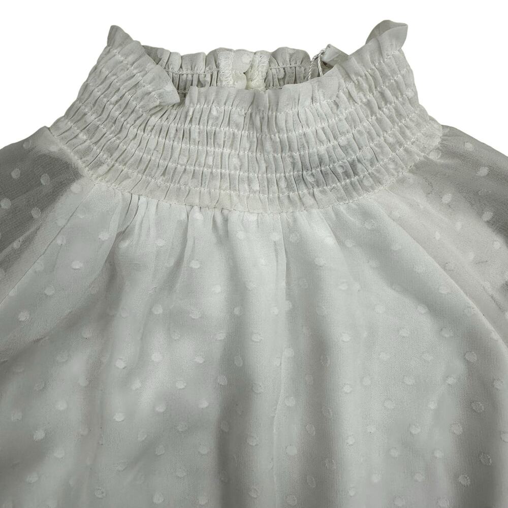 NWT TWO SISTERS White Piper Mini Dress Sz 2 Ruched Shirred Textured Polka Dot XS - Picture 10 of 16